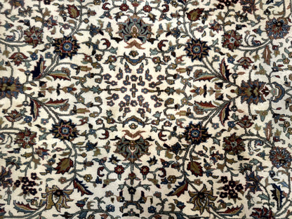 Indo Persian Rug 9x12, Ivory and Red, Traditional Wool Oriental Carpet