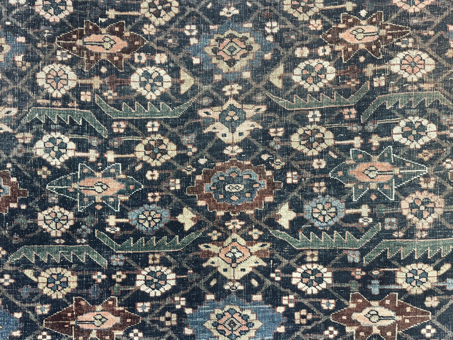 Persian Bidjar Rug 8x15 Navy Blue Herati Pattern Antique Collectors