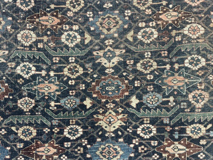 Persian Bidjar Rug 8x15 Navy Blue Herati Pattern Antique Collectors