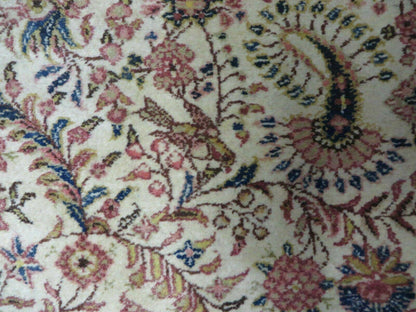 Persian Tabriz Rug 8x10, Antique Authentic Wool Oriental Carpet 8 x 10 ft, Bird Motifs Floral Boteh Paisleys, Cream Red Blue Vintage Handmade Rug