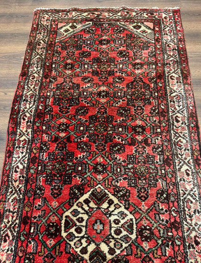 Persian Runner Rug 3x10, Wool Hand Knotted Hallway Rug 3 x 10 ft, Red and Ivory, Hamadan Angelas Runner