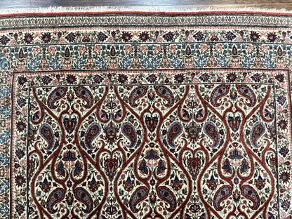 Persian Qum Rug 5x7 Handmade Wool Carpet With Repeated Paisley Boteh Design