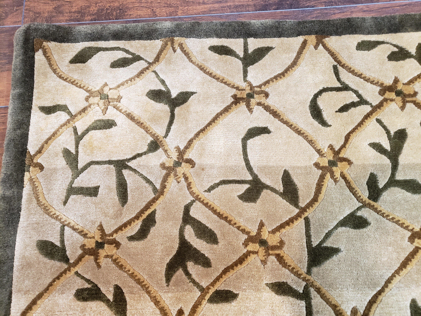 Vintage Tibetan Area Rug 9x12 Hand Knotted Wool Nepali Beige Soft Pile For Living Room