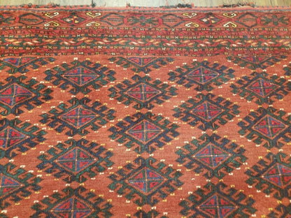 Antique Turkoman Rug Hand Knotted Wool 3ft 4in By 5ft Red Tribal Carpet