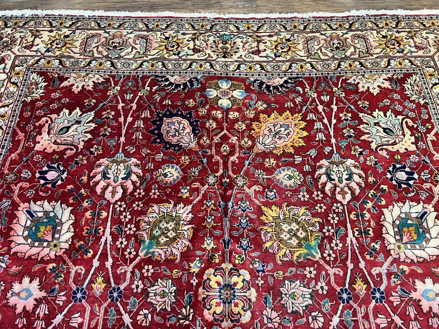 Persian Tabriz Rug 10x12 Floral Allover Handmade Vintage Wool Carpet