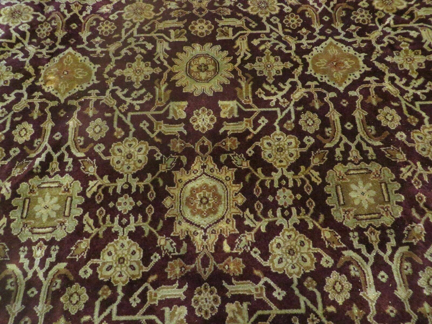 Indian Agra Rug 10x14 Vintage Handmade Larastan Wool Carpet Maroon Floral