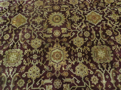 Indian Agra Rug 10x14 Vintage Handmade Larastan Wool Carpet Maroon Floral