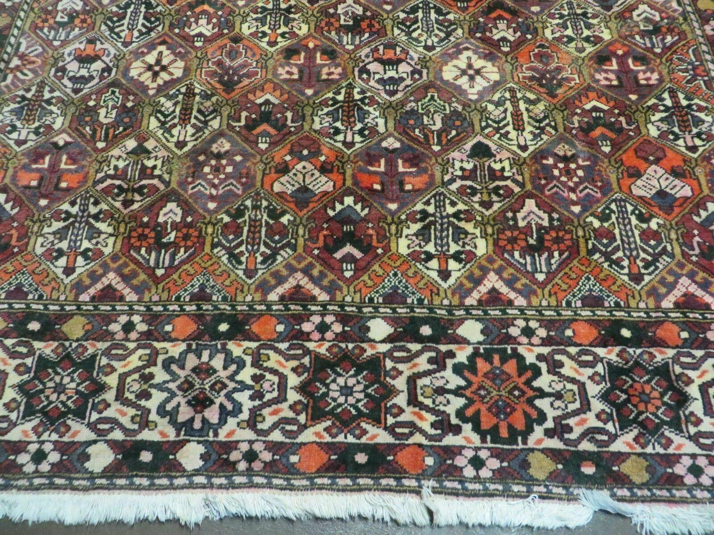 Antique Persian Bakhtiari Rug 7x10 - Multicolor Repeated Panel Design - Vegetable Dyed Rug - Hand Knotted Wool Room Sized Oriental Carpet 7 x 10 Rug
