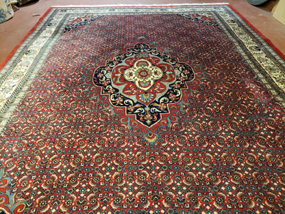 Indian Rug 9x12 Red Indo Bidjar Rug 9x12 Vintage Rug Allover Pattern Medallion Rug Wool Rug Nice Persian Design