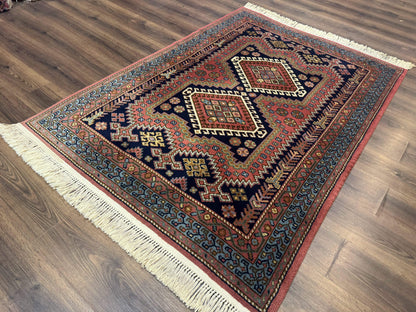 5x7 Persian Tribal Design Rug, Wool, Geometric Medallions, Vintage, Power Loomed