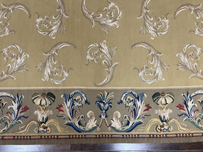 Vintage Aubusson Flatweave Area Rug 9x12, Aubusson Weave, Wool, Beige, Handmade, French European Design, 8'9" x 11'9"