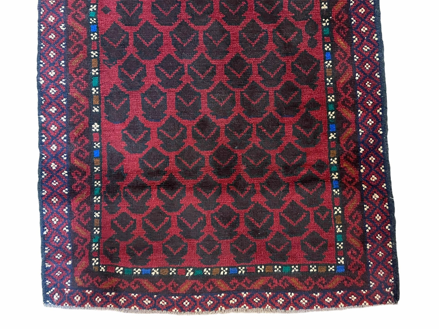 Balouchi Rug Vintage Handmade Wool Afghan Area Rug Red Blue 2 Ft 8 In By 4 Ft 6 In