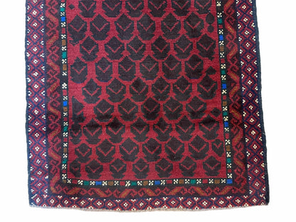 Balouchi Rug Vintage Handmade Wool Afghan Area Rug Red Blue 2 Ft 8 In By 4 Ft 6 In