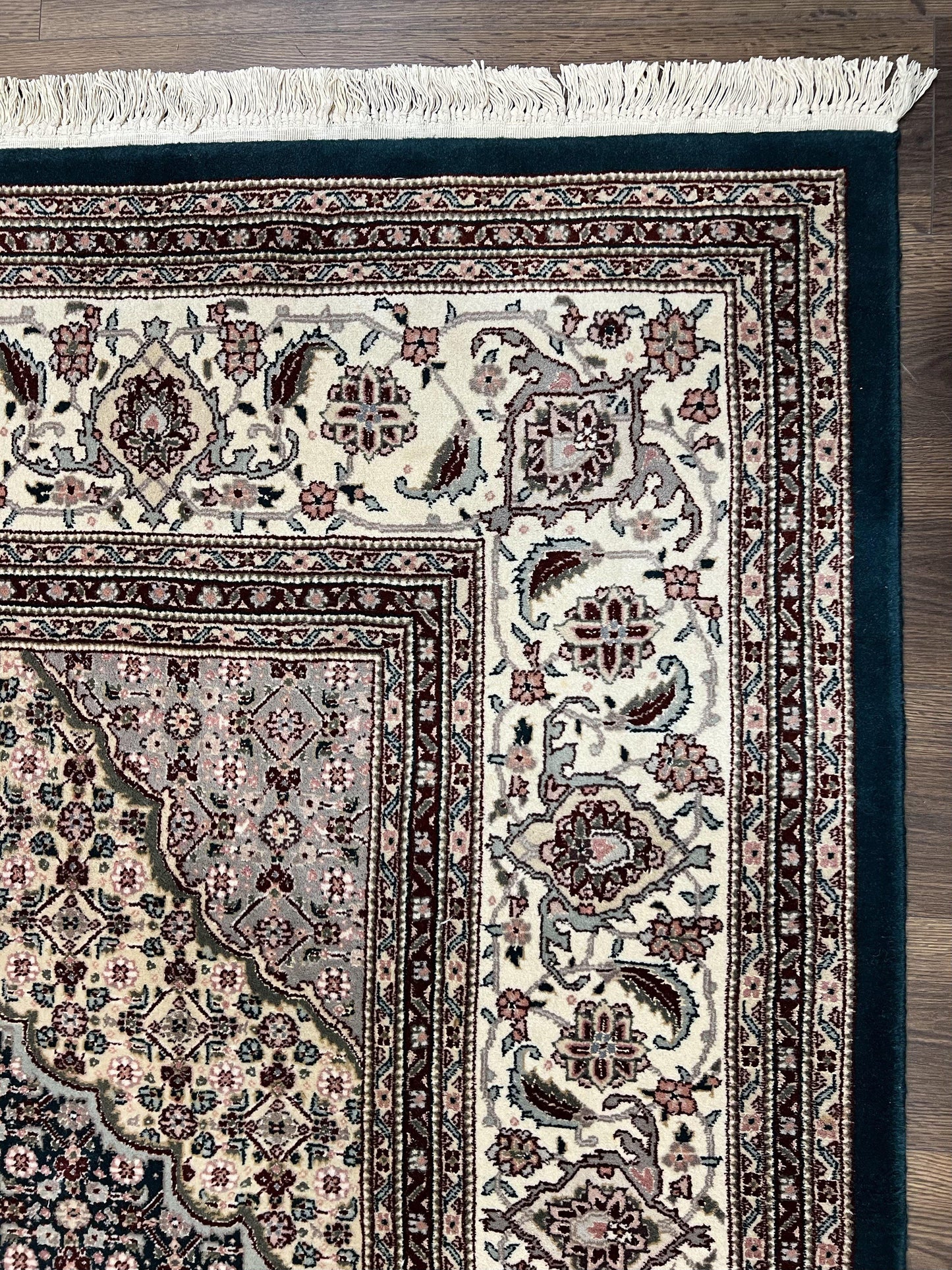 Sino Persian Rug 9x12, Dark Green and Ivory, Medallion, Mahi Herati, Elegant Oriental Carpet, Wool Hand Knotted Traditional Room Sized Rug