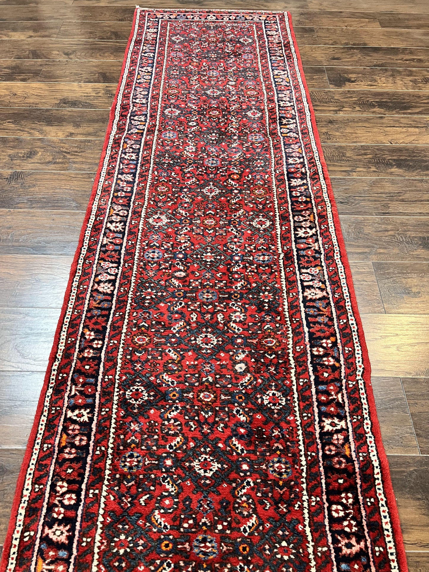 Long Persian Runner Rug 2.9 x 17, Red Handmade Wool Rug for Hallway, Antique Persian Carpet, 17ft Runner, Persian Hamadan Dargazine Rug