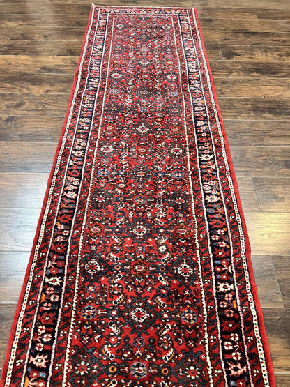 Long Persian Runner Rug 2.9 x 17, Red Handmade Wool Rug for Hallway, Antique Persian Carpet, 17ft Runner, Persian Hamadan Dargazine Rug