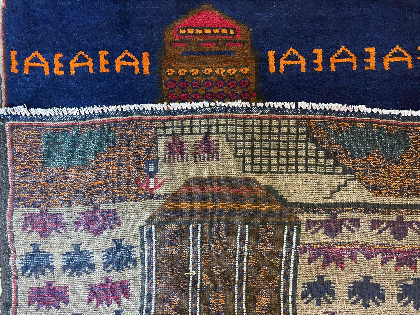 Baluchi Rug Vintage Handmade Wool Afghan Tribal 3 By 4.5 Feet Red Blue Beige