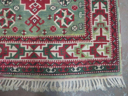 Kazak Rug Vintage Handmade Turkish Wool Rug 4x6 Fringed Carpet