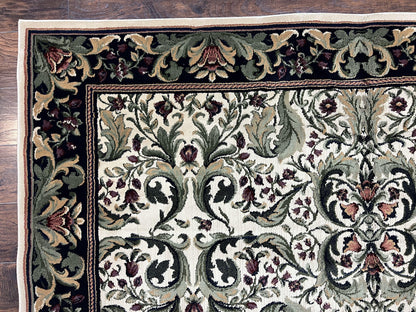 Oriental Rug 8x11, Floral Pattern, Ivory and Black