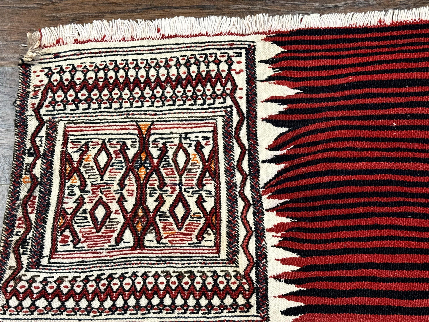 Persian Tribal Nomadic Saddle Cover Rug, Antique, Handmade, Wool, Red Ivory Black, Collectible, Shashavan