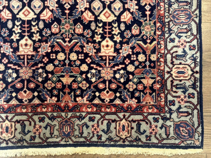 Indo Persian Runner Rug 2.8 x 12, Navy Blue, Floral, Fine 270 KPSI