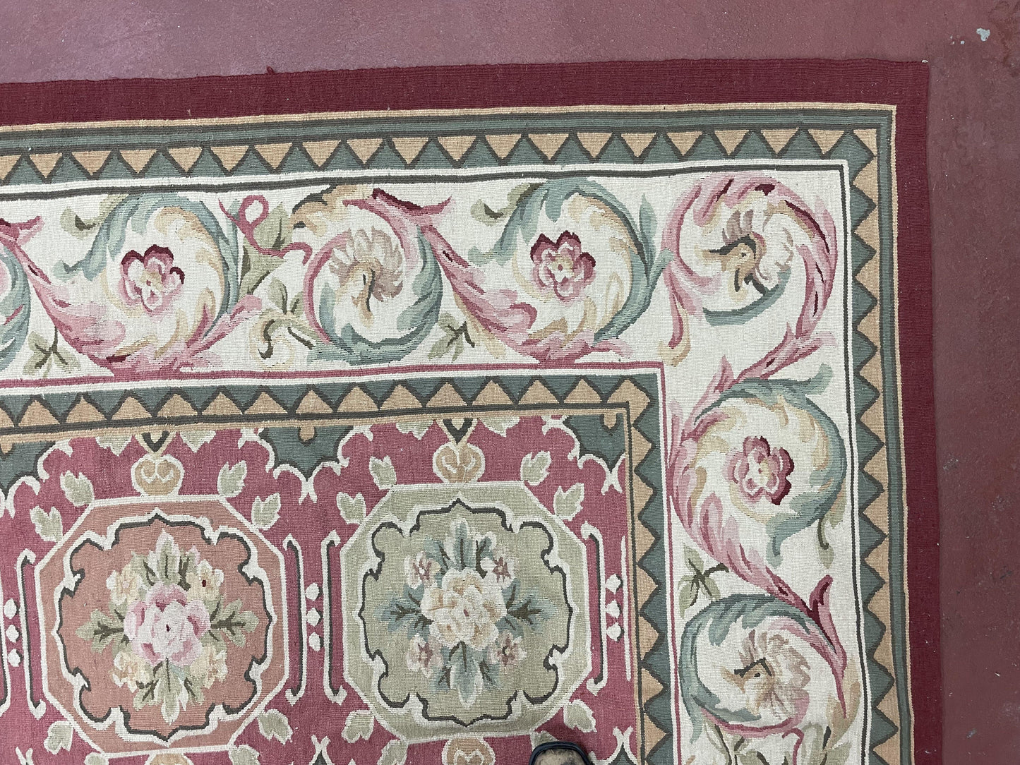 Square Aubusson Rug 9x9, Panel Design, European French English Carpet, Wool