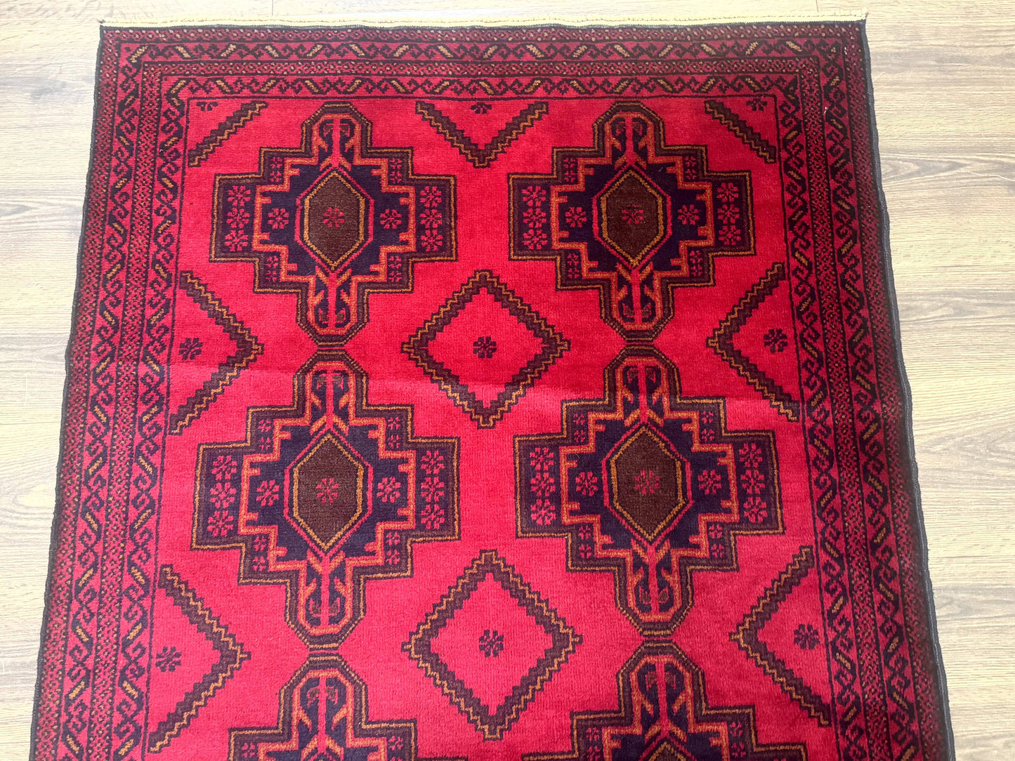 Balouch Afghan Rug 4x7 Hand Knotted Wool Contemporary Tribal Carpet Red And Navy