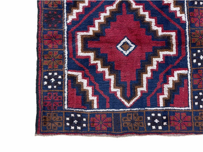 Vintage Baluchi Rug 3 X 5 Handmade Tribal Wool Afghan Red Beige