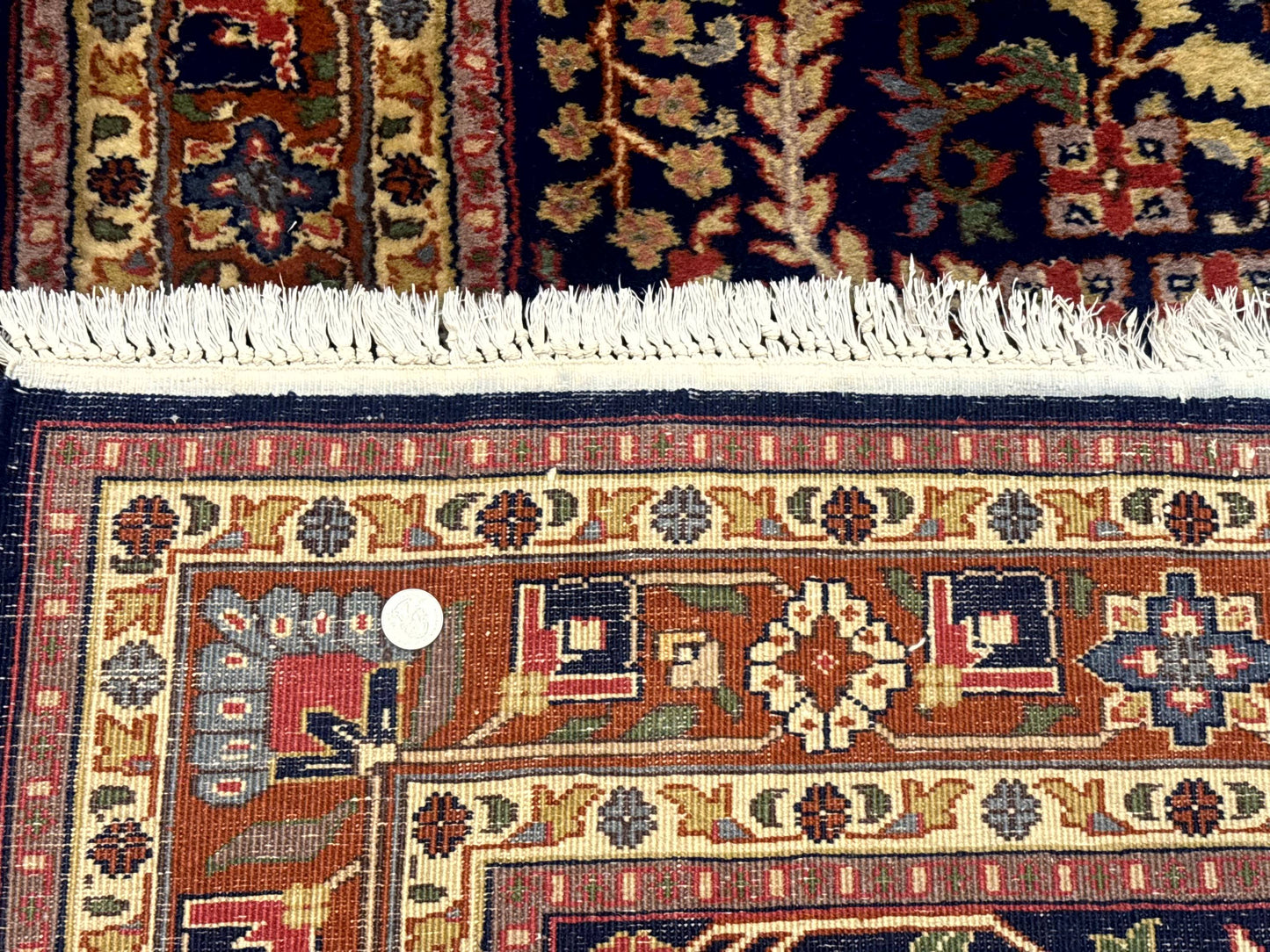 Indo Persian Sarouk Rug 4x6, Blue and Rust Red