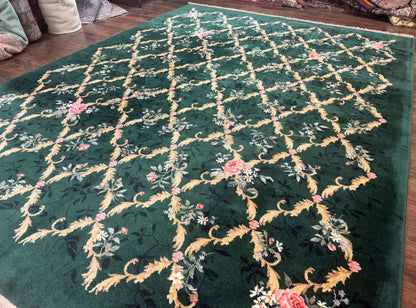 Karastan Garden of Eden Rug Green Savonnerie Wool 8.8 x 11.8