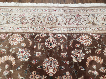 Pak-Persian Vintage Wool Rug 9x12 Hand-Knotted Spice Brown Ivory Traditional Oriental Carpet
