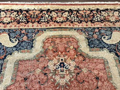 Antique Persian Sarouk Rug 9x12 With Boteh Paisley Medallion Navy Border