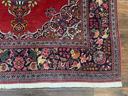 Red Persian Kashan Rug 4x6, Very Fine 260 KPSI, Red and Navy Blue Persian Carpet, Semi Open Field
