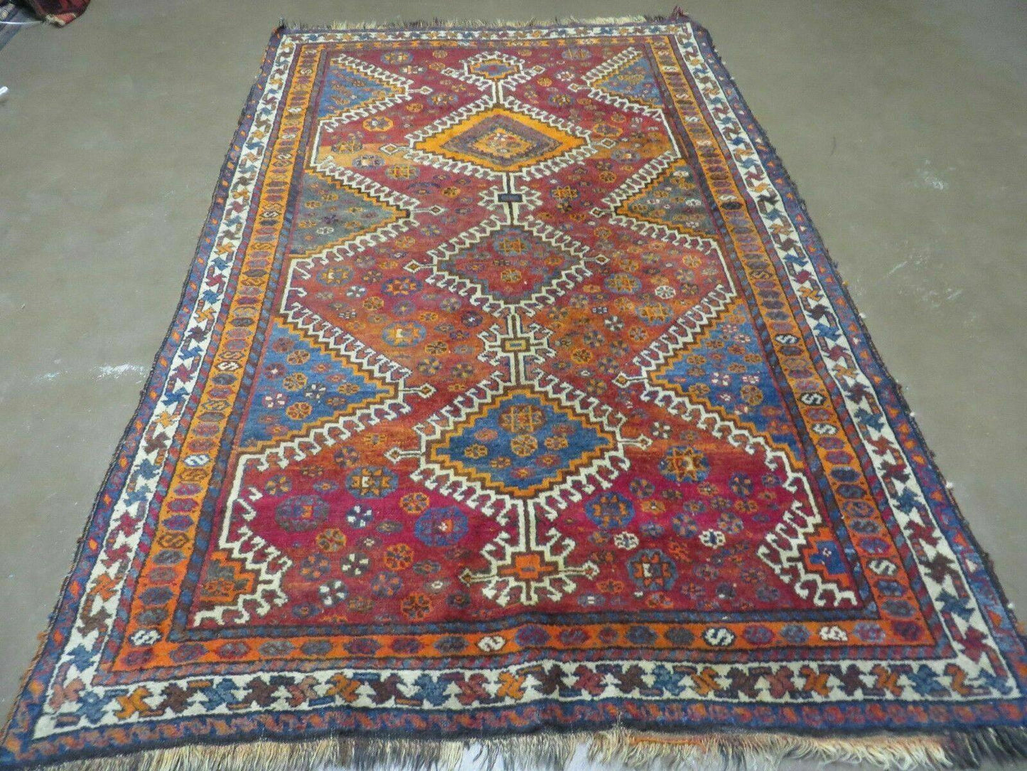 Turkish Wool Rug Antique Handmade Tribal Design 4x7 Feet Vegetable Dyed 1950s