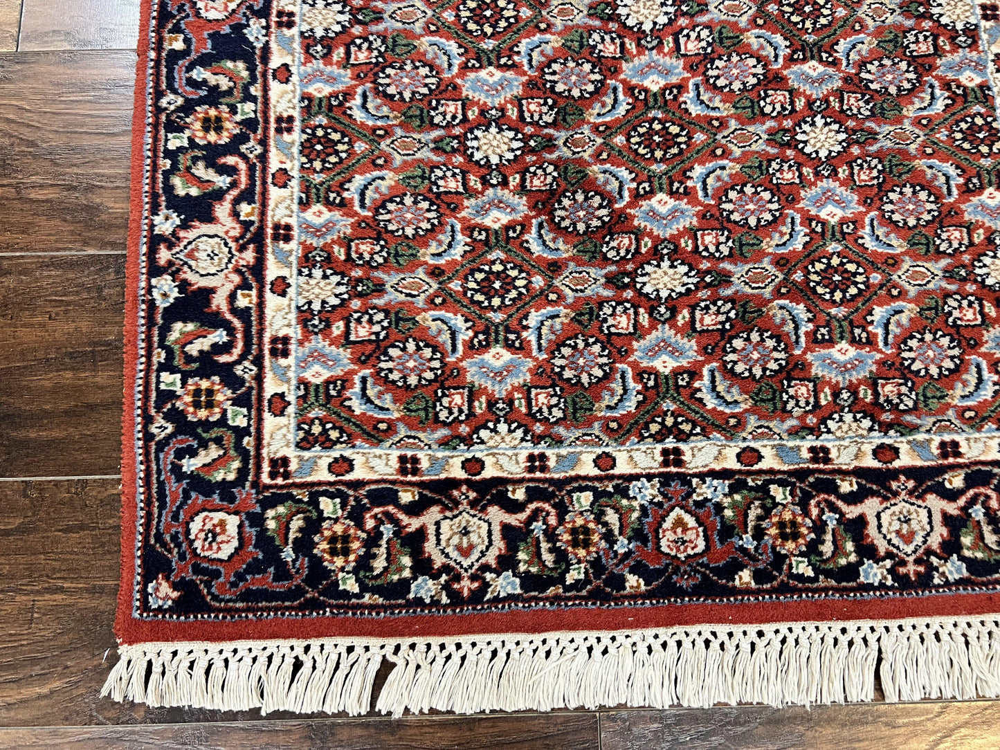 Indo Persian Rug 3x5, Red and Navy Blue, Wool Vintage Handmade Small Carpet 3 x 5 ft, Herati Pattern, Bidjar Rug