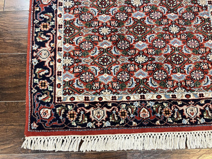 Indo Persian Rug 3x5, Red and Navy Blue, Wool Vintage Handmade Small Carpet 3 x 5 ft, Herati Pattern, Bidjar Rug