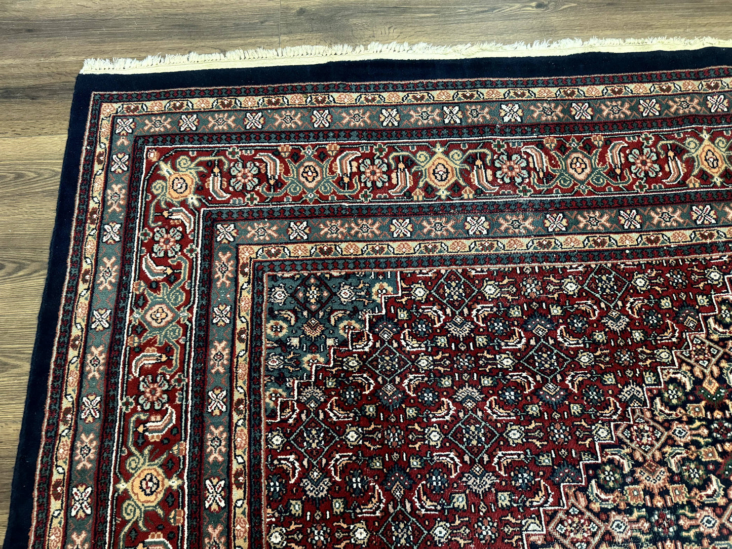 Indo Persian Bidjar Rug 9x12 Wool Handmade Carpet Dark Blue