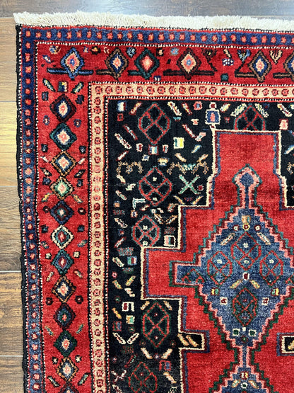 Senneh Runner Rug Persian Kurdish Handmade Wool 3x9 9ft Medallion Red Navy Blue Hallway Kitchen