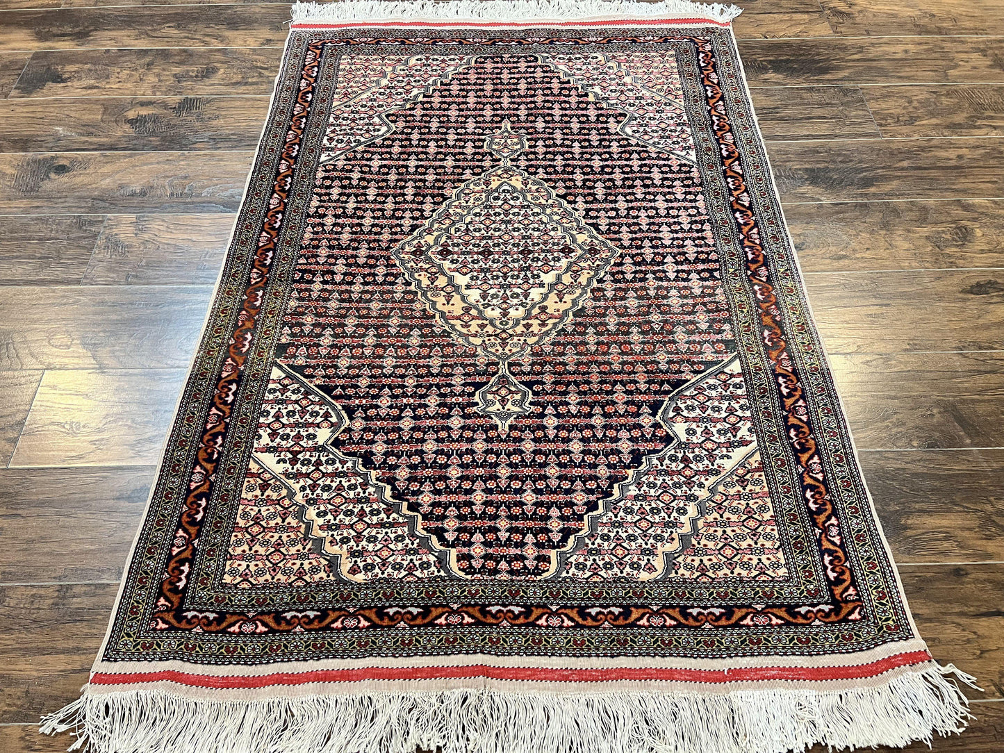 Afghan Rug Hand Knotted Wool Silk Highlights 4x5 Vintage Oriental Herati Pattern