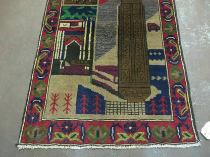 Afghan Balouch Pictorial Wool Rug Handmade Vintage Tribal 33 By 51 Inches