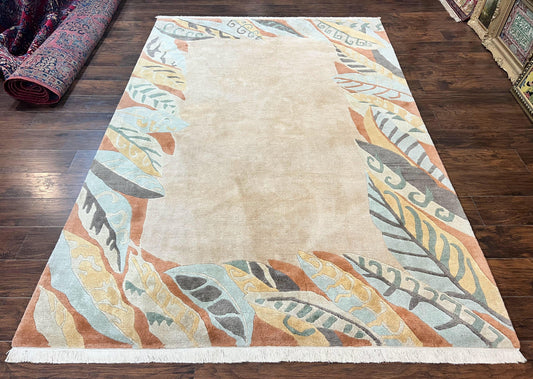 Modern Tibetan Rug 7x10 Handmade Soft Wool Open Field Tufenkian Style Carpet