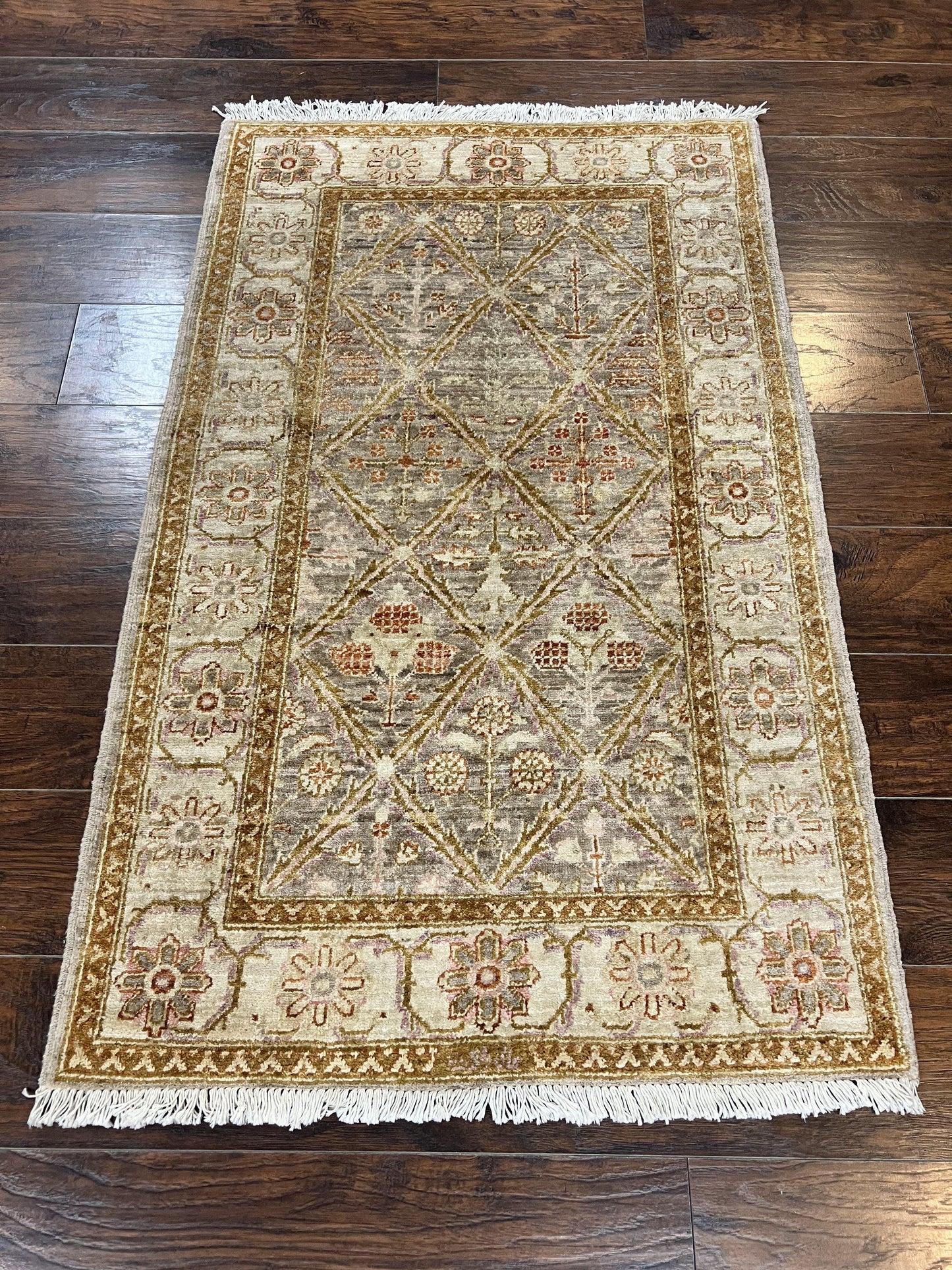 Pakistani Peshawar Rug 3x5, Safavieh Wool Handmade Hand Knotted Vintage Rug, Panel Design 3 x 5 Oriental Carpet