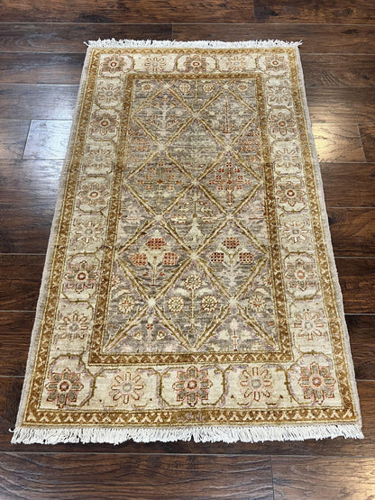 Pakistani Peshawar Rug 3x5, Safavieh Wool Handmade Hand Knotted Vintage Rug, Panel Design 3 x 5 Oriental Carpet