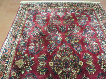 Persian Sarouk Rug 4x6, Red, Floral, Antique