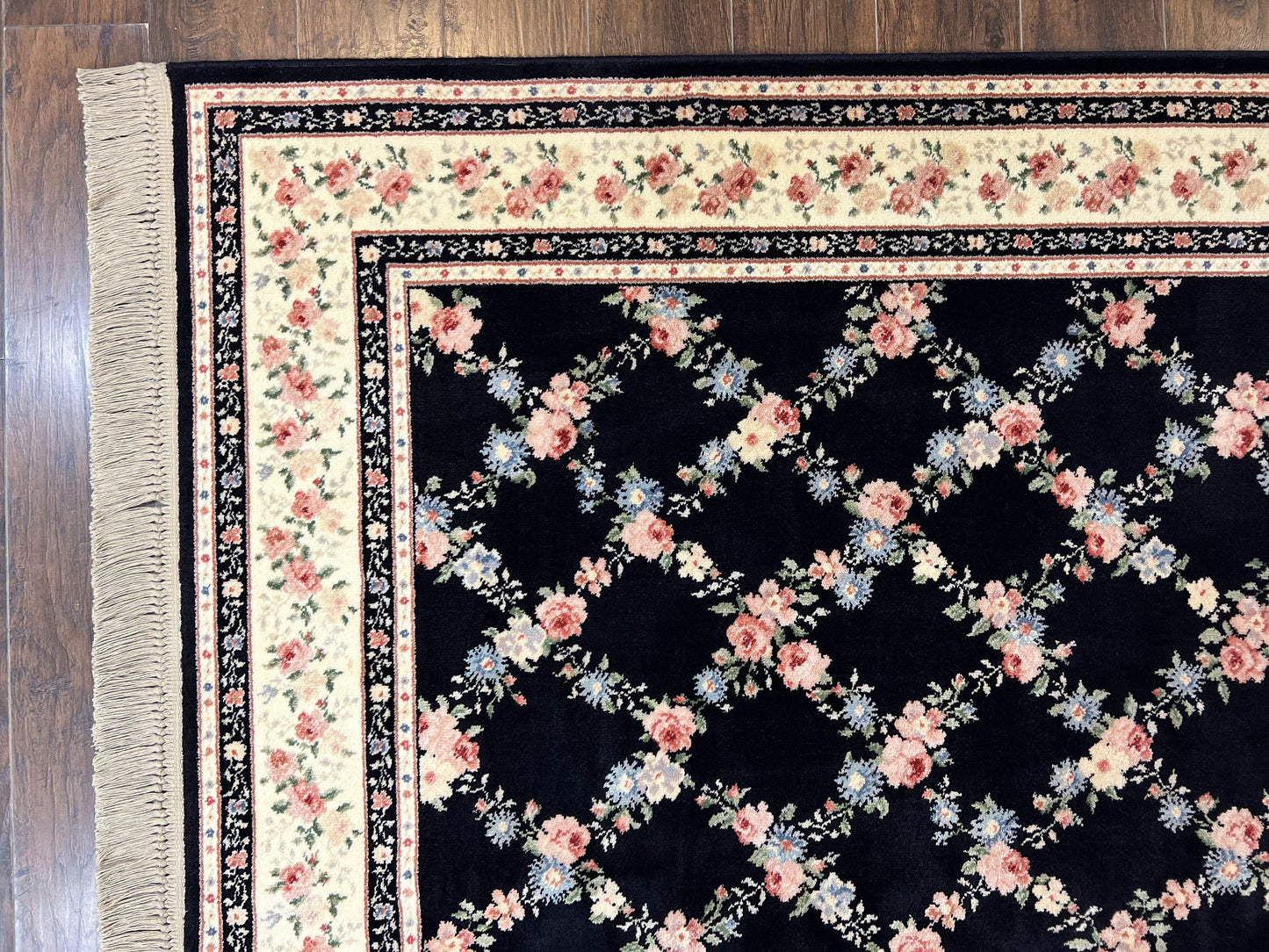 Karastan Rug 8' 8" x 12" Garden of Eden Collection Ebony Trellis #509/1270, Wool Pile Discontinued Vintage Karastan Carpet, Room Sized Rug