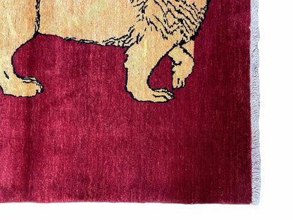 Handmade Wool Rug Lion Pictorial Tribal Design With Vegetable Dyes 3x5
