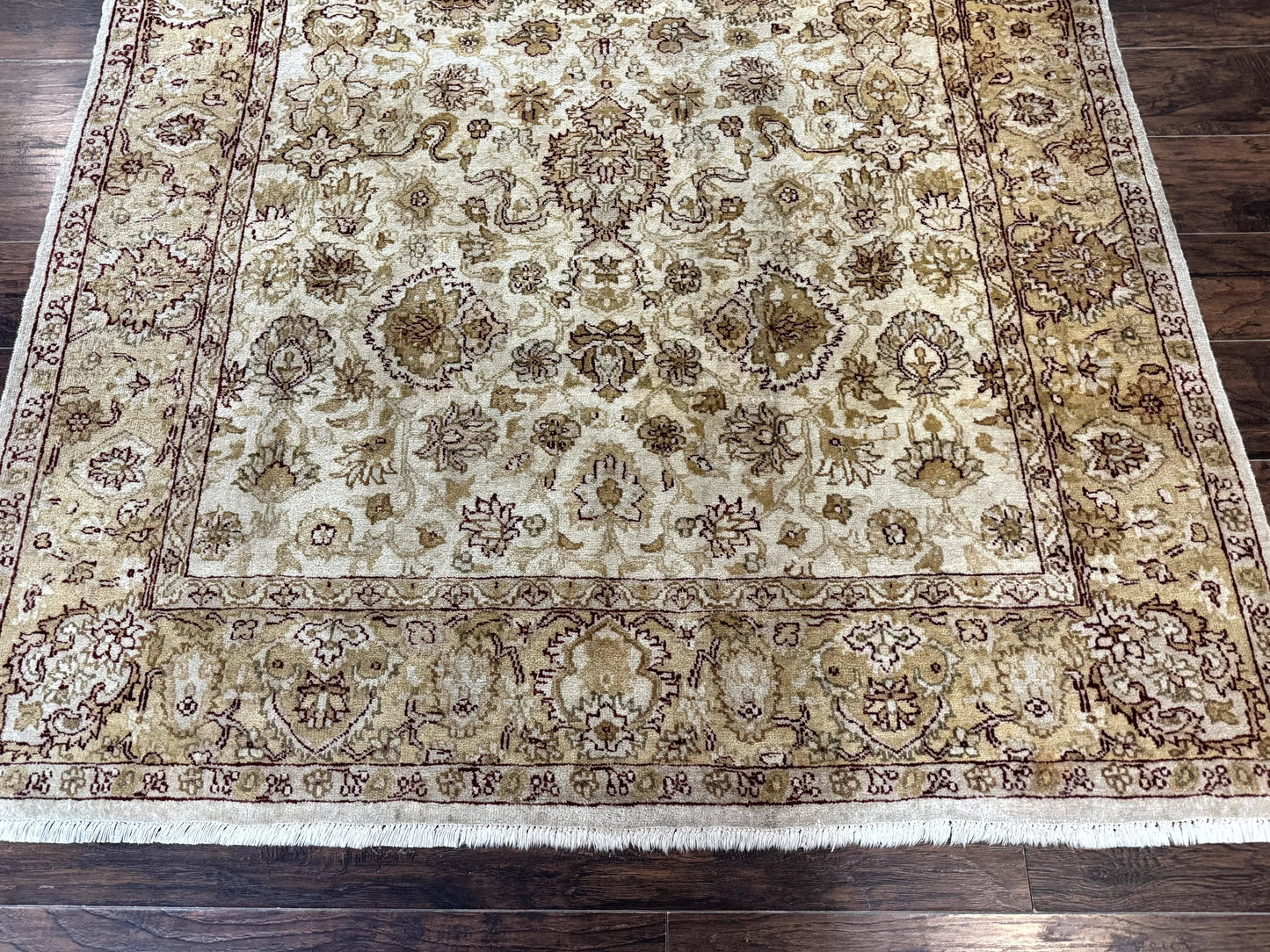Turkish Oushak Rug 6x9 Vintage Beige Hand Knotted Wool Area Rug