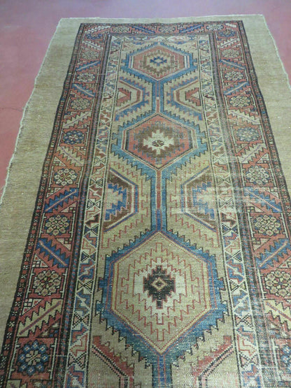 3'4" X 12' Antique Hand Made Turkish Wool Rug Runner Carpet Camel Hair Nice