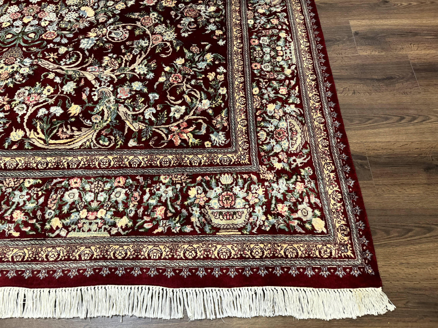 Burgundy Persian Rug 8x10, Pak Persian Floral Carpet, Very Fine 300 KPSI
