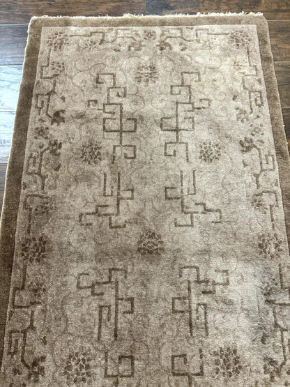Antique Chinese Fette Rug 3x6 Handmade Wool Taupe Carpet Collection